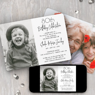 Invitation Anniversaire 2 Photos Simple Noir et Bl