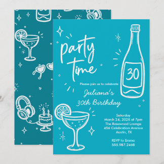 Invitation anniversaire 30 ans bouteille et cockta