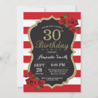Invitation Anniversaire 30 ans Rose Rouge Paillett