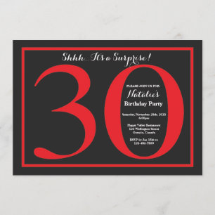 Invitation Anniversaire 30 ans surprise tableau noir rouge et
