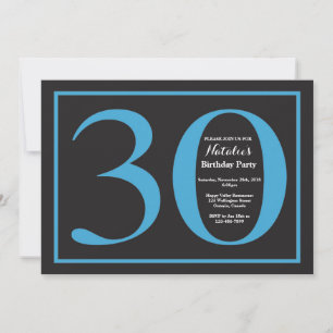 Invitation Anniversaire 30 ans Tableau Noir Bleu et Noir