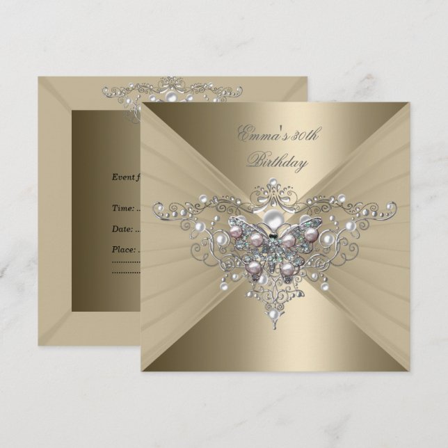 Invitation Anniversaire 30e Gold Coffee Pink Pearl (Devant / Derrière)