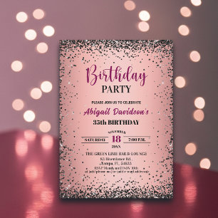 Invitation Anniversaire 35 ans Élégant Noir Paillettes Métall