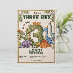 Invitation Anniversaire 3 ans de dinosaure Trois-Rex Anniver
