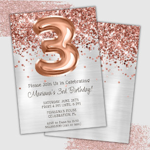 Invitation anniversaire 3 ans Rose Gold Silver