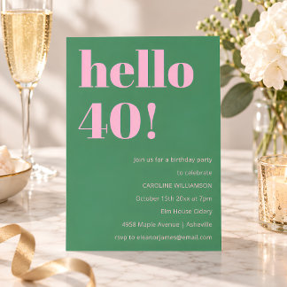 Invitation Anniversaire 40 ans Bold Bright Moderne Rétro Rose