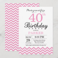 Invitation Anniversaire 40 ans Chevron Rose