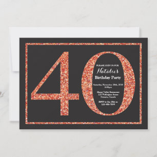 Invitation Anniversaire 40 ans Orange Paillettes T