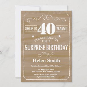 Invitation anniversaire 40 ans surprise rustique