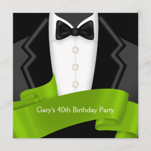 Invitation Anniversaire 40 ans Tuxedo Homme Noir Vert