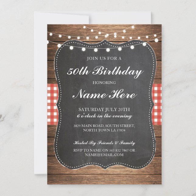 Invitation Anniversaire 40e 50e Vérifier Rustic Wood Invitati (Devant)