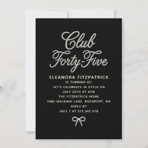 Invitation Anniversaire 45 ans Noir Blanc Perle Écriture Arc