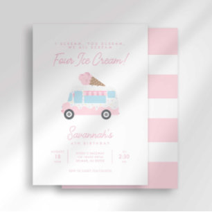 Invitation anniversaire 4 ans Preppy Stripe Ice Cr