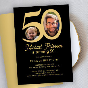 Invitation anniversaire 50 ans 2 photos fête d'anniversaire n