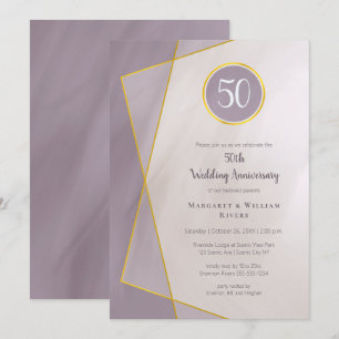Invitation anniversaire 50 ans cadre or prune atténué