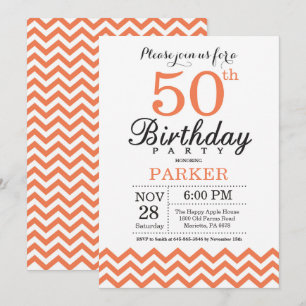 Invitation Anniversaire 50 ans Coral Chevron