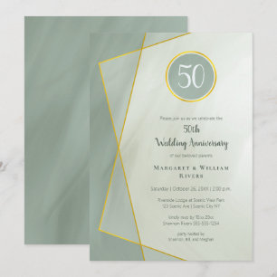Invitation anniversaire 50 ans jade grisé cadre en or