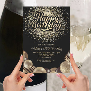 Invitation anniversaire 50 ans noir et or moderne