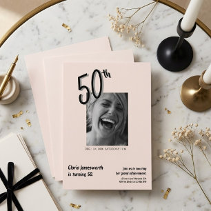 Invitation anniversaire 50 ans photo rose clair mo