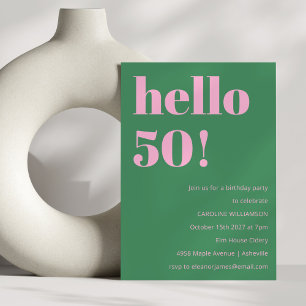 Invitation Anniversaire 50 ans Rose Vert Rétro Moderne Éclata