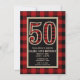 Invitation Anniversaire 50 rouge rustique de plaid (Devant)