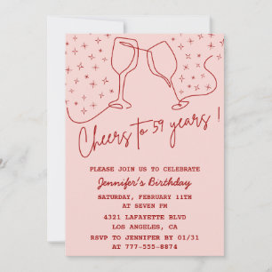 Invitation Anniversaire 59 ans Champagne Cheers Rose élégant