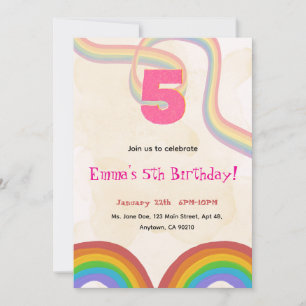 Invitation anniversaire 5 ans à paillettes arc-en-