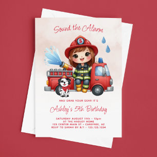 Invitation Anniversaire 5 ans fille camion de pompier