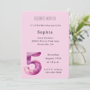 Invitation Anniversaire 5 ans Rose Lavande Violet Douillet