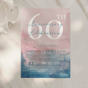 Invitation Anniversaire 60 ans aquarelle rose et bleu