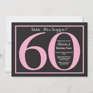Invitation Anniversaire 60 ans surprise tableau noir rose et