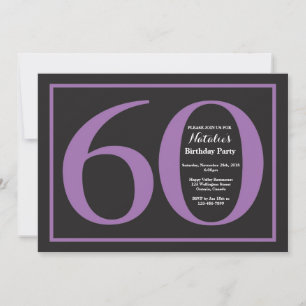 Invitation Anniversaire 60 ans Tableau noir violet et noir