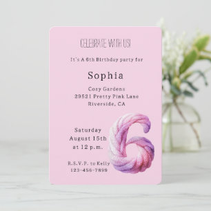 Invitation Anniversaire 6 ans Cozy Rose Lavande Violet