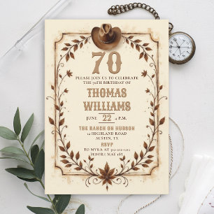 Invitation Anniversaire 70 ans Cowboy Occidental Rustique Vin