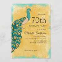 Anniversaire 70 ans Paon Aquarelle Teal Jaune