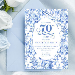Invitation Anniversaire 70 ans Roses Bleu Royal