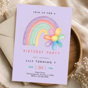 Invitation Anniversaire 7 ans Arc-en-ciel Pastel