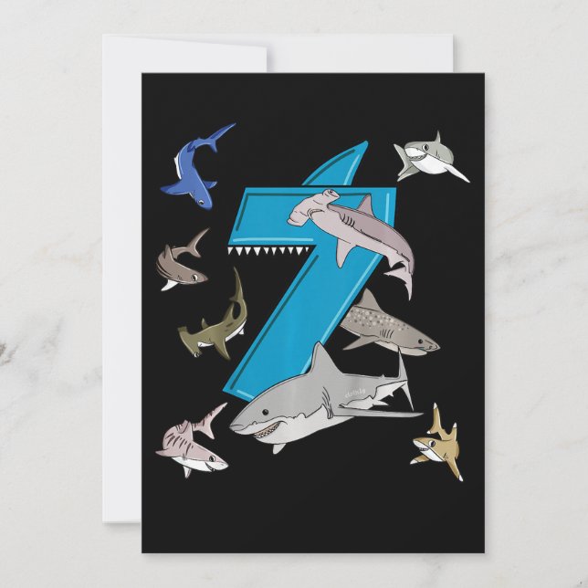 Invitation Anniversaire 7 ans garçons requin requin blanc (Devant)
