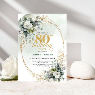 Invitation Anniversaire 80 Ans Bohème Roses Blanch