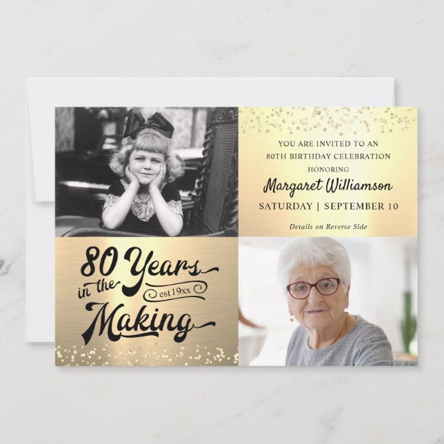 Invitation Anniversaire 80 ans dans la fabrication 2 photos O (Devant)