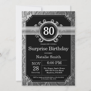 Invitation Anniversaire 80 ans surprise paillettes noires et 
