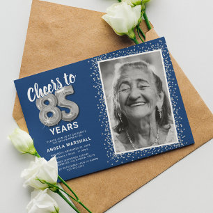 Invitation Anniversaire 85 Ans Bleu Argent Cheers