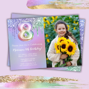 Invitation anniversaire 8 ans fête Photo Violet Ro