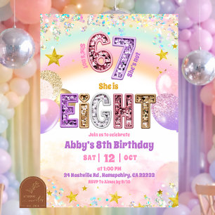 Invitation Anniversaire 8 ans fille Paillettes Pastel 67