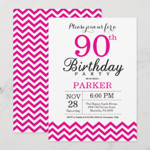 Invitation Anniversaire 90 Ans Chevron Rose Chaud