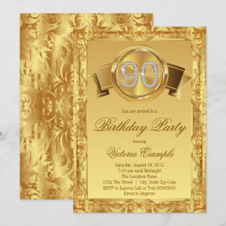 Invitation Anniversaire 90 ans femme Tourbillon Diamant Or