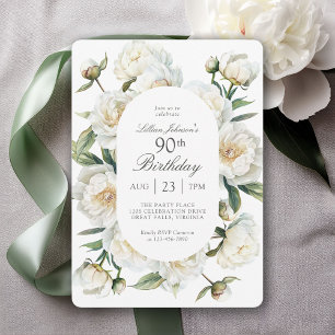 Invitation Anniversaire 90 Ans Fleurs de Pivoines 