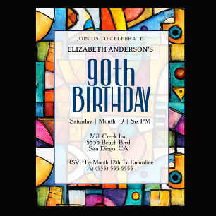 Invitation Anniversaire 90 Ans Moderne Cubiste