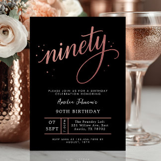 Invitation Anniversaire 90 ans Rose Gold Élégant