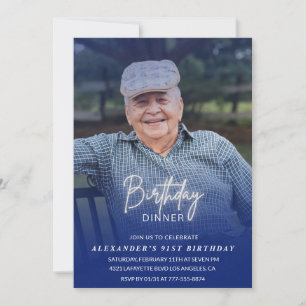 Invitation Anniversaire 91 ans Photo Ombre Bleue D